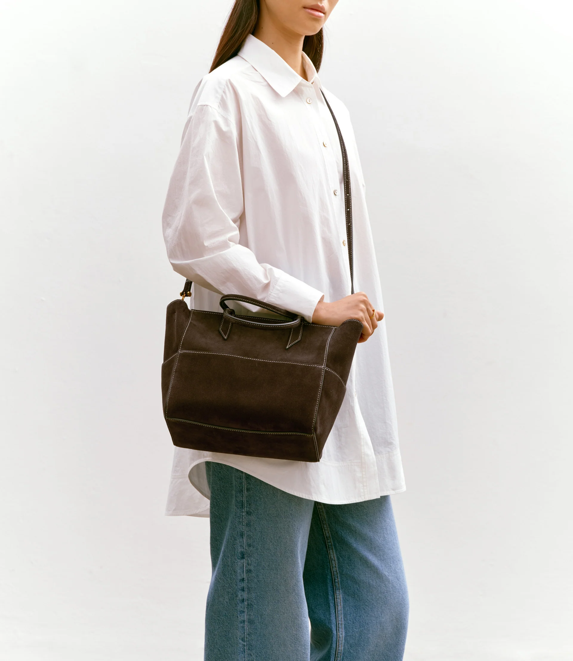 Incognito Crossbody Suede Chocolate with Salt Stitching - Image 5