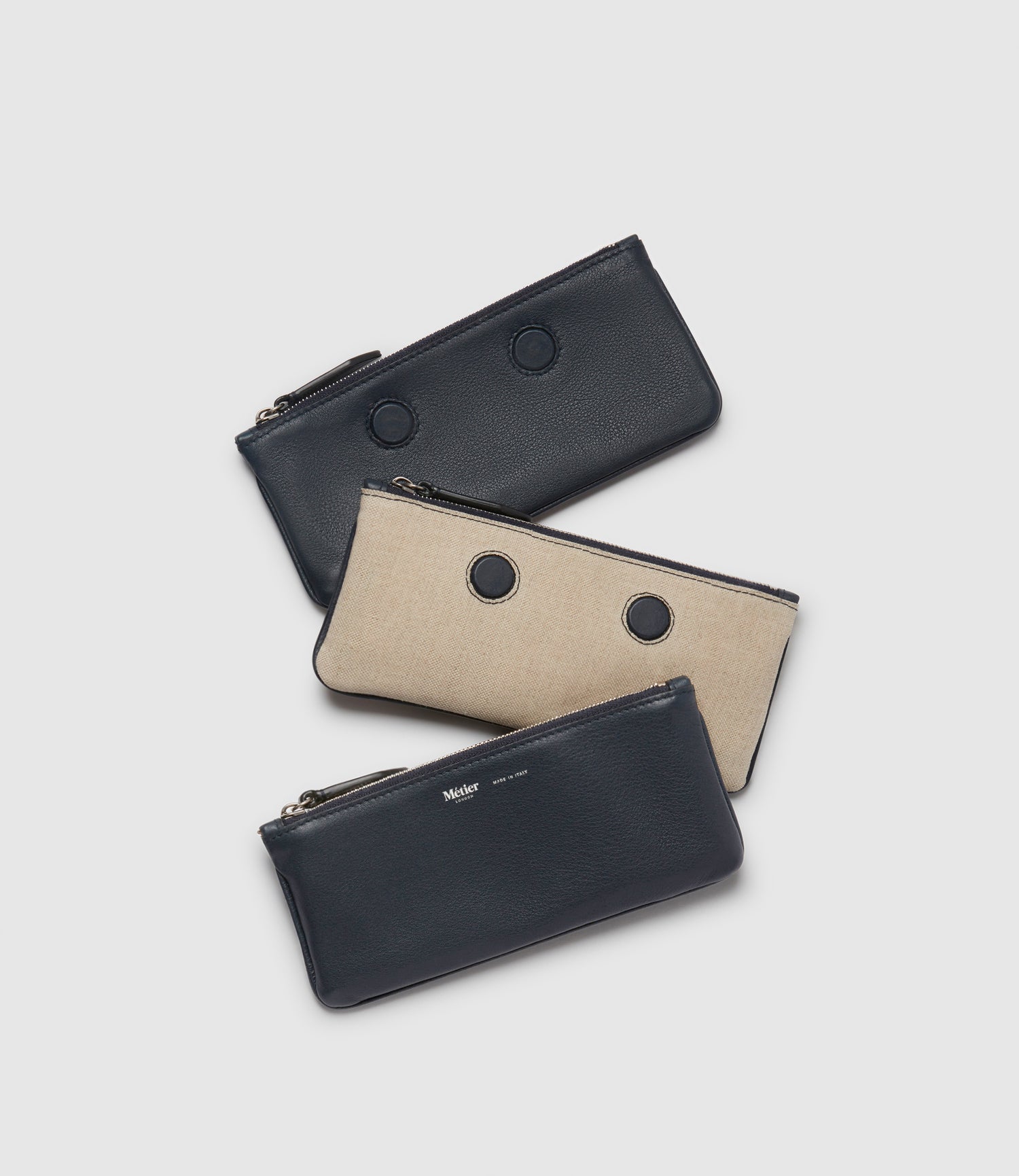 Magnetic Trio Clutch Small Smooth Calfskin Natural Linen Navy - Image 3