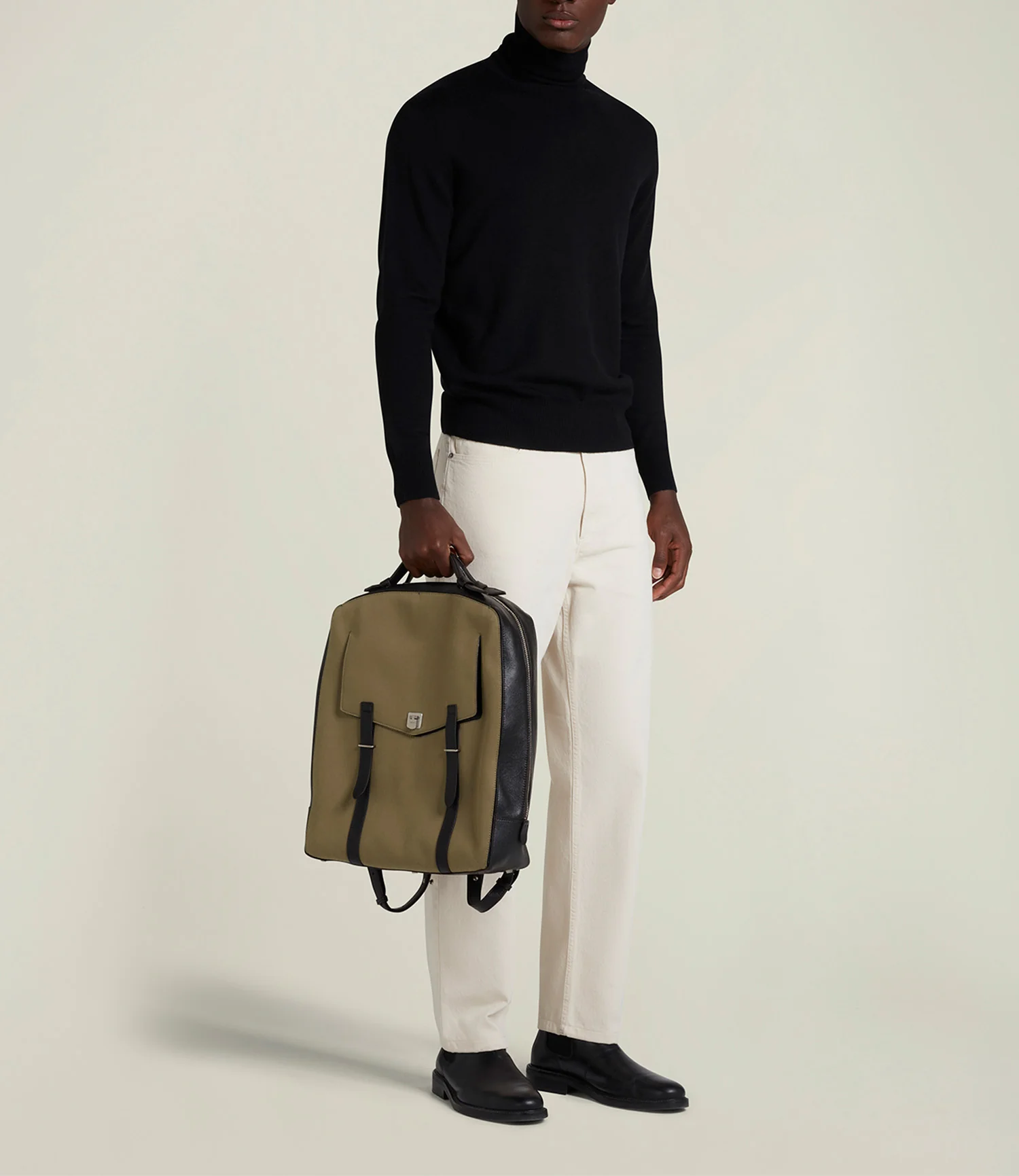 Rider Backpack Military Twill Khaki with Cacao - Image 4